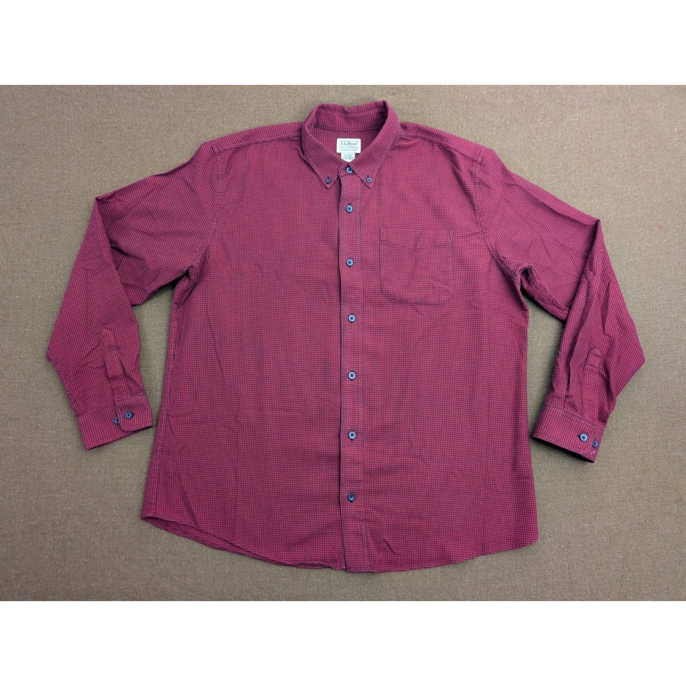 LL Bean Mens Traditional Fit Houndstooth Button Down Shirt Red Black XL